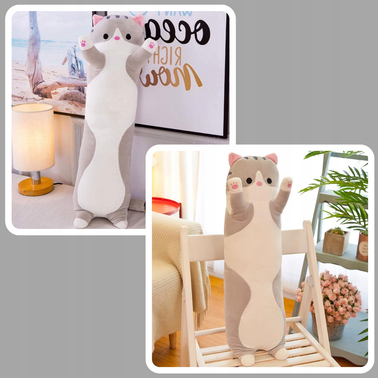 MASKOTKA PLUSZAK PODUSZKA ZABAWKA PRZYTULANKA DŁUGI KOT SZARY 90cm Kod producenta MASKOTKA/KOT/90CM