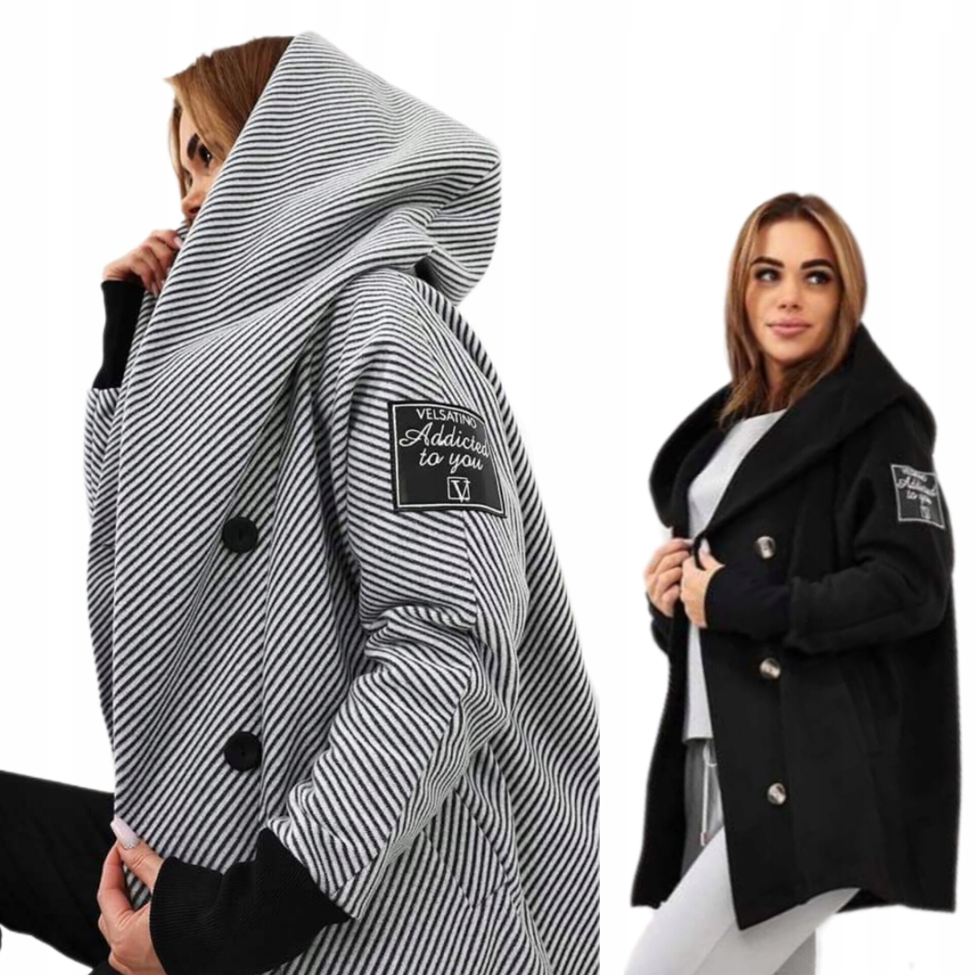 Kabát s kapucí Velsatino barevné provedení. Velikost plus size 48, 50, 52