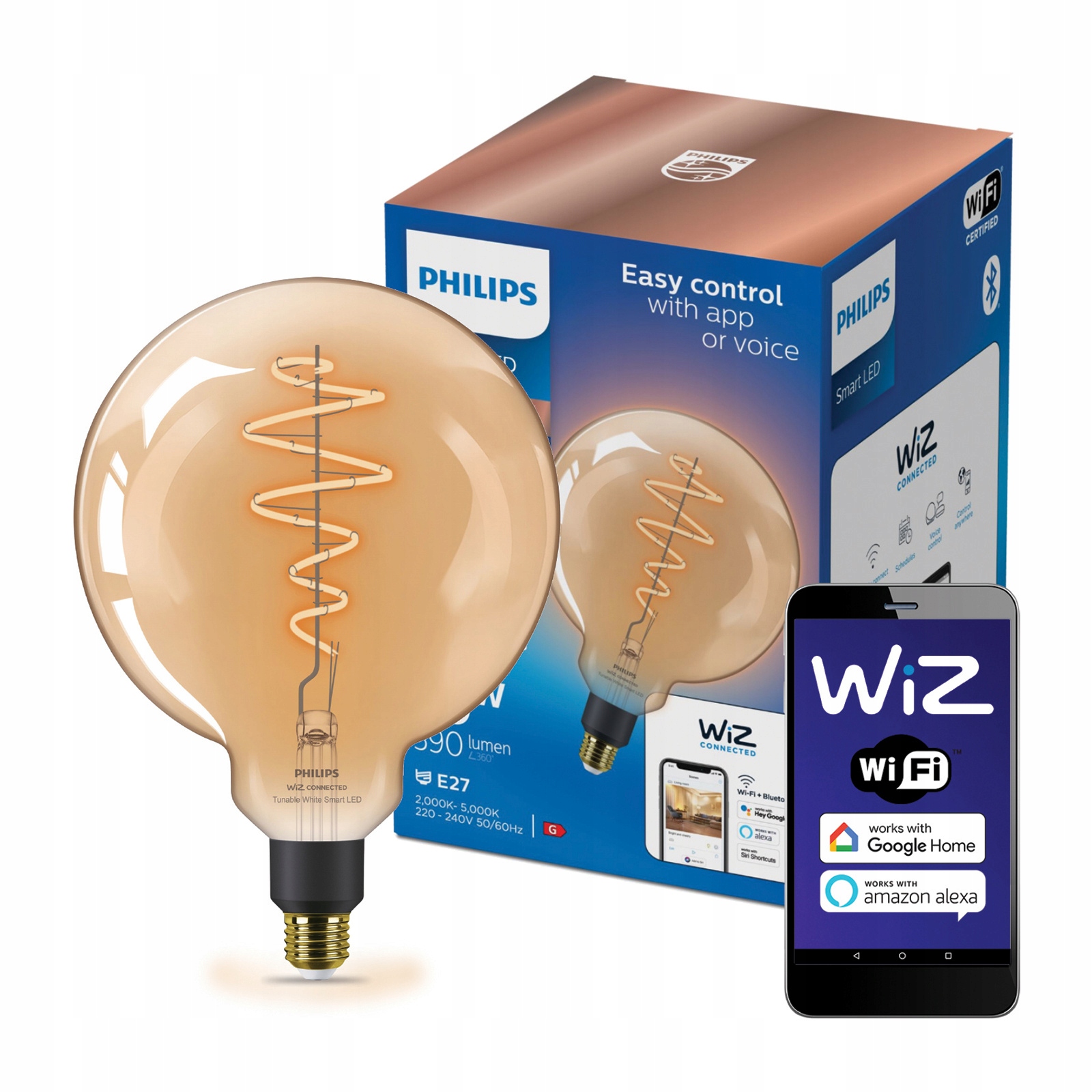 Led žárovka E27 G200 6W 25W Filament Jantarová Smart WiFi Philips WiZ