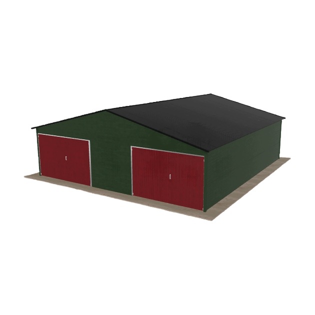 Plechová garáž 8x8.5 m, dvoupolohová, dvouspádová, zelená