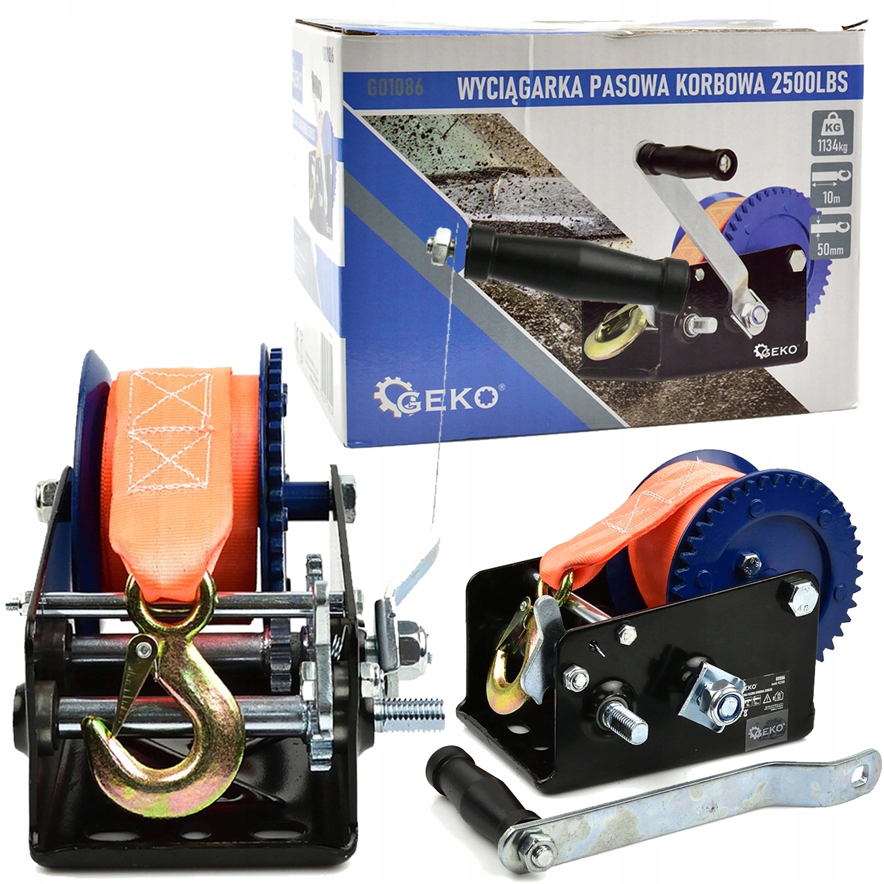 WYCIĄGARKA RĘCZNA PASOWA TAŚMOWA NA KORBĘ 2500 LBS
