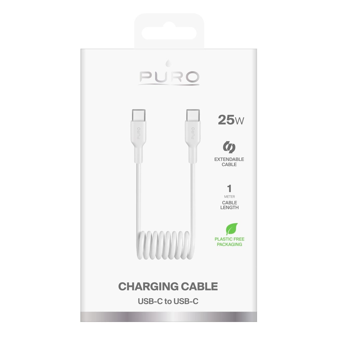 Spirálový Kabel Puro 25W Usb-c – Usb-c 1 M – Bílá Kvalita