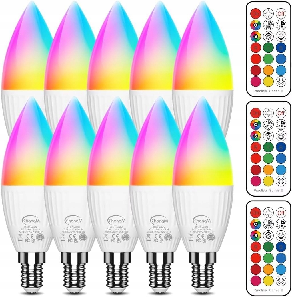Led žárovka E14 Rgbw Sada 10 Ks Teplá bílá s dálkovým ovládáním Stmívatelná 5W