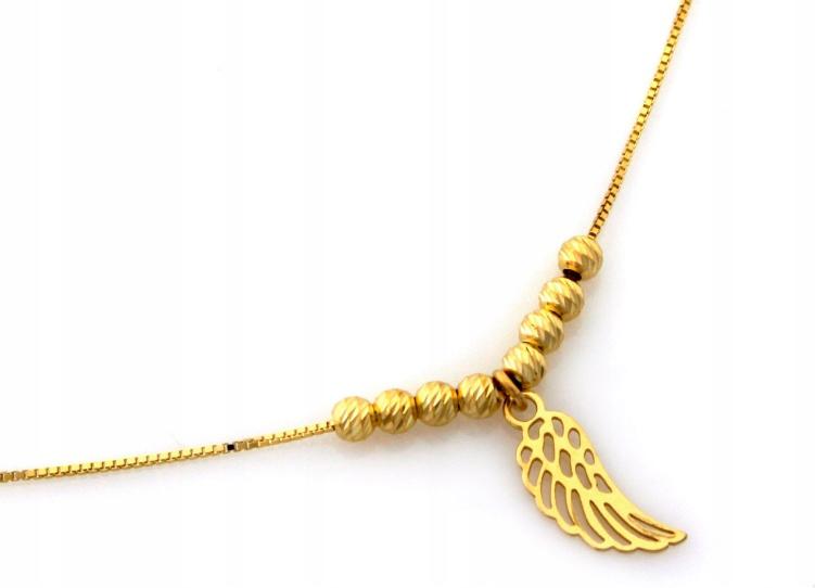 Dámský stříbrný pozlacený náhrdelník 925 s kuličkami a prolamovaným křídlem r45