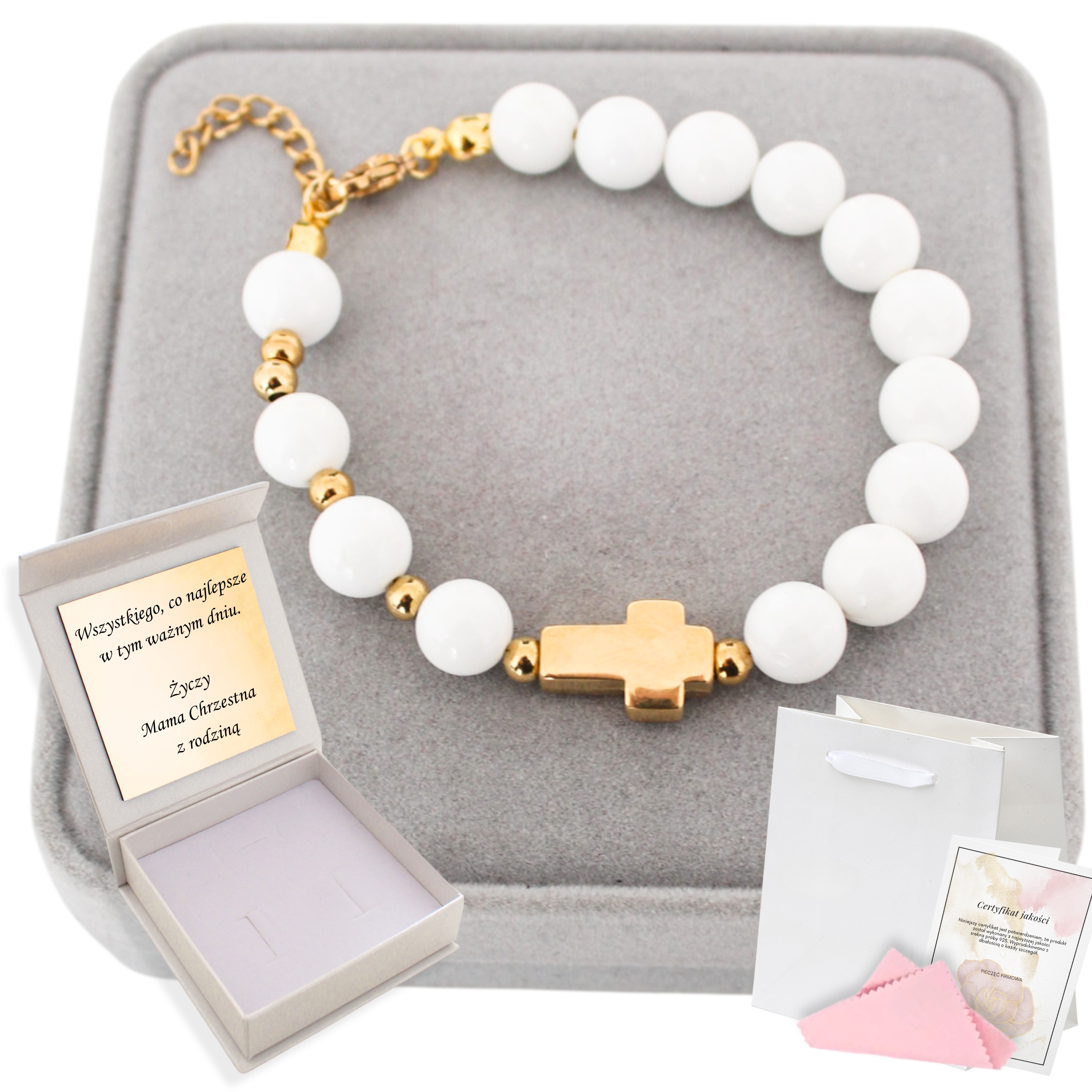 Náramek Růženec na ruku s kameny Dámský pro svaté přijímání Biřmování