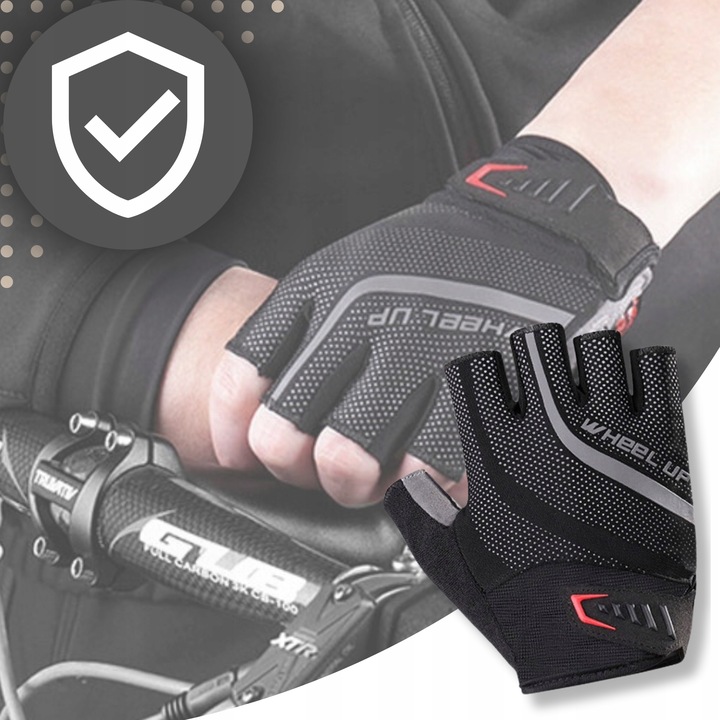 RĘKAWICZKI ROWEROWE MĘSKIE ŻELOWE RĘKAWICZKI BEZ PALCÓW NA ROWER KRÓTKIE L Kolor czarny