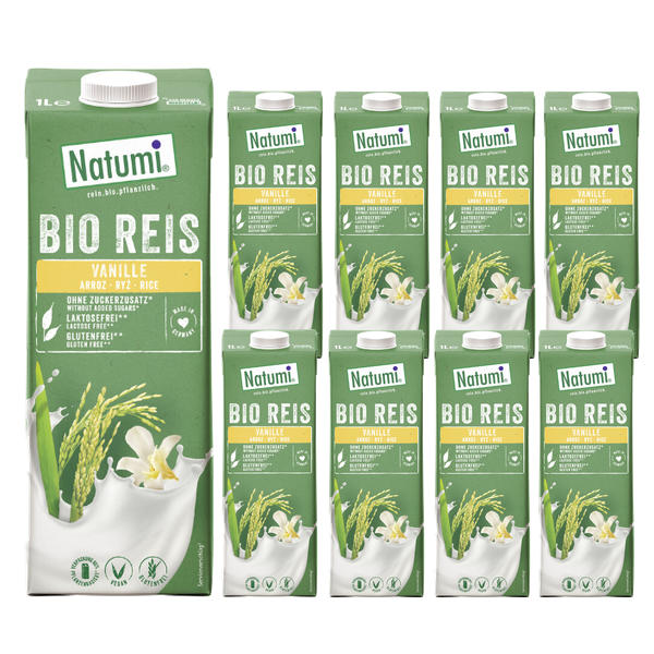 Levně Natumi 8x Rýžovo-vanilkový nápoj bez přidaných cukrů bezlepkový Bio 1l