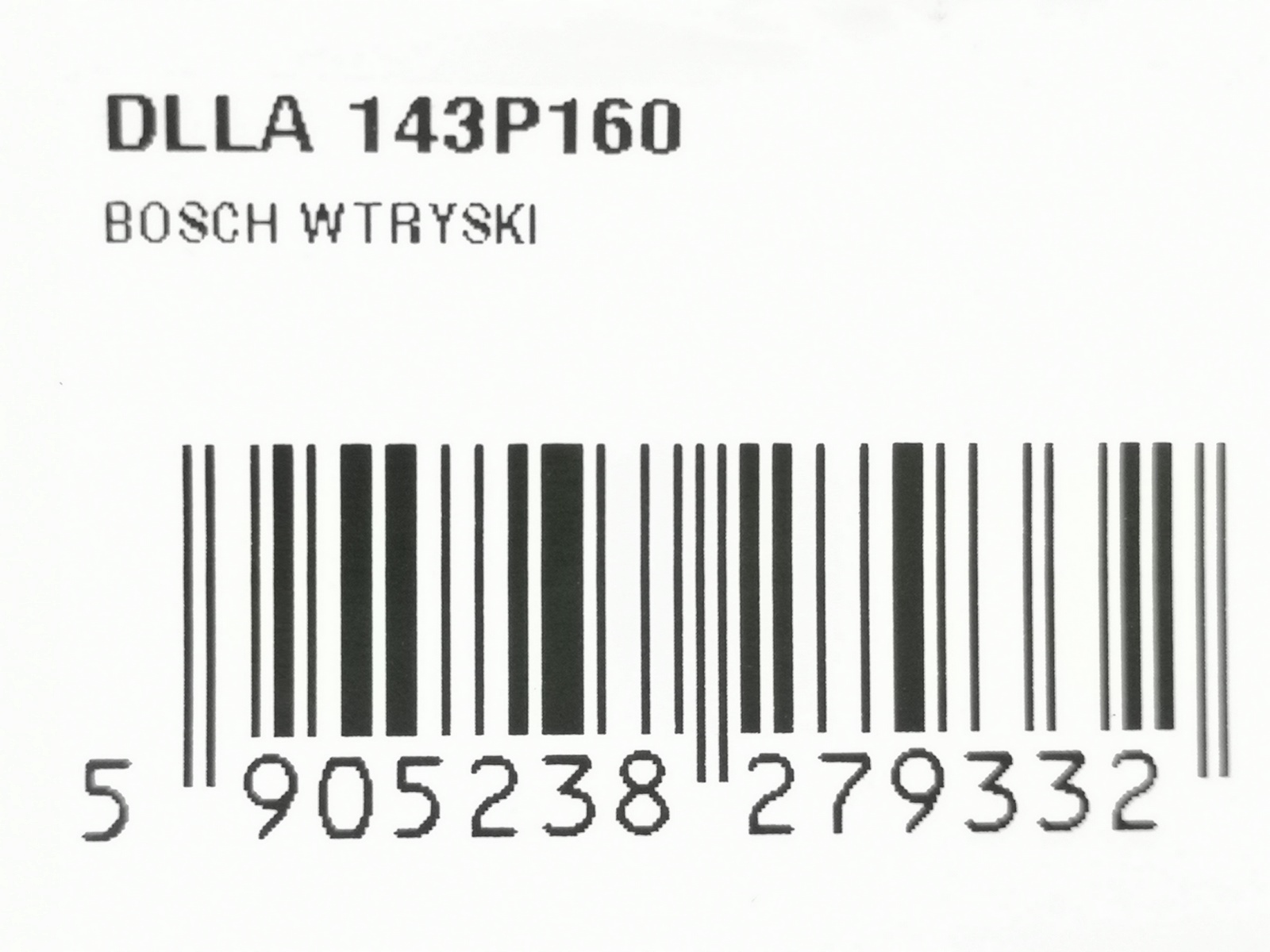 KOŃCÓWKA WTRYSKU BOSCH DLLA143P160 Typ samochodu Niezdefiniowany