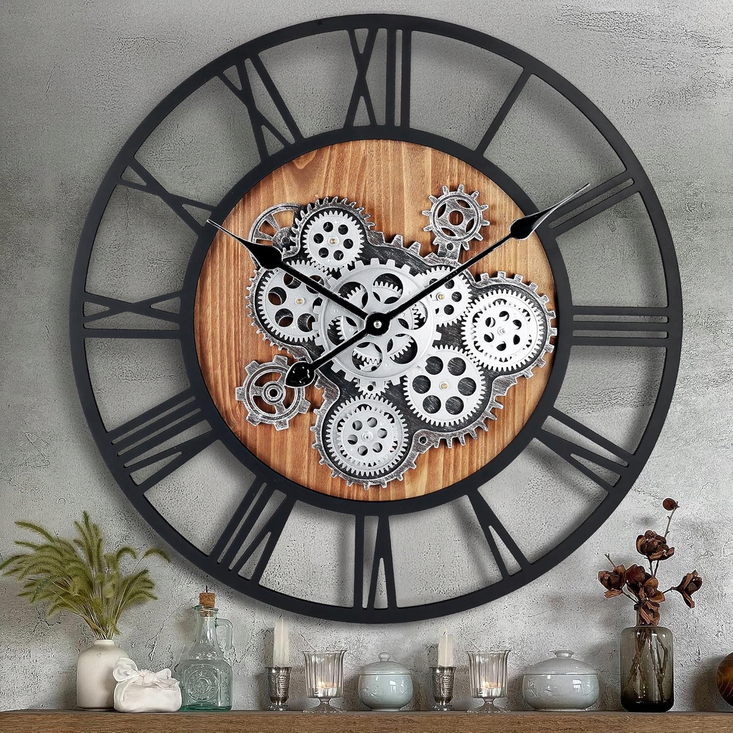 Nástenný hodinový strojček XXL Lafocuse 57 cm s pohyblivými retro režimami loft steampunk