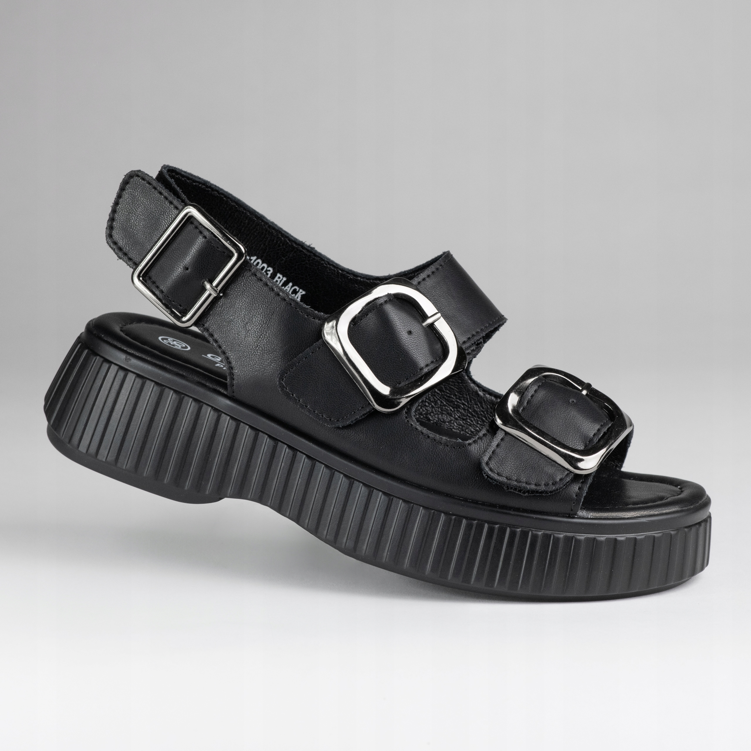 Sandały damskie platforma Goodin GD-XF-1003 skóra czarne lekkie klamry 39