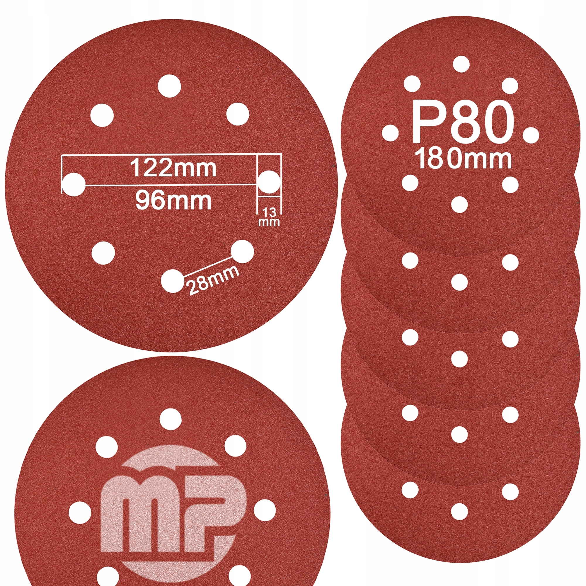 Papier Ścierny 180mm 8 otworów P80 szlifierki gipsu krążek 5szt