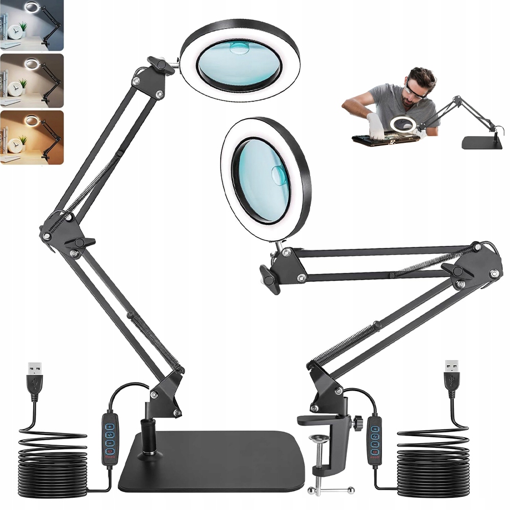 Lampa Lupa Kosmetická Led Lupa Na Čtení Stolní Lampa 8X 72LED 12W Usb