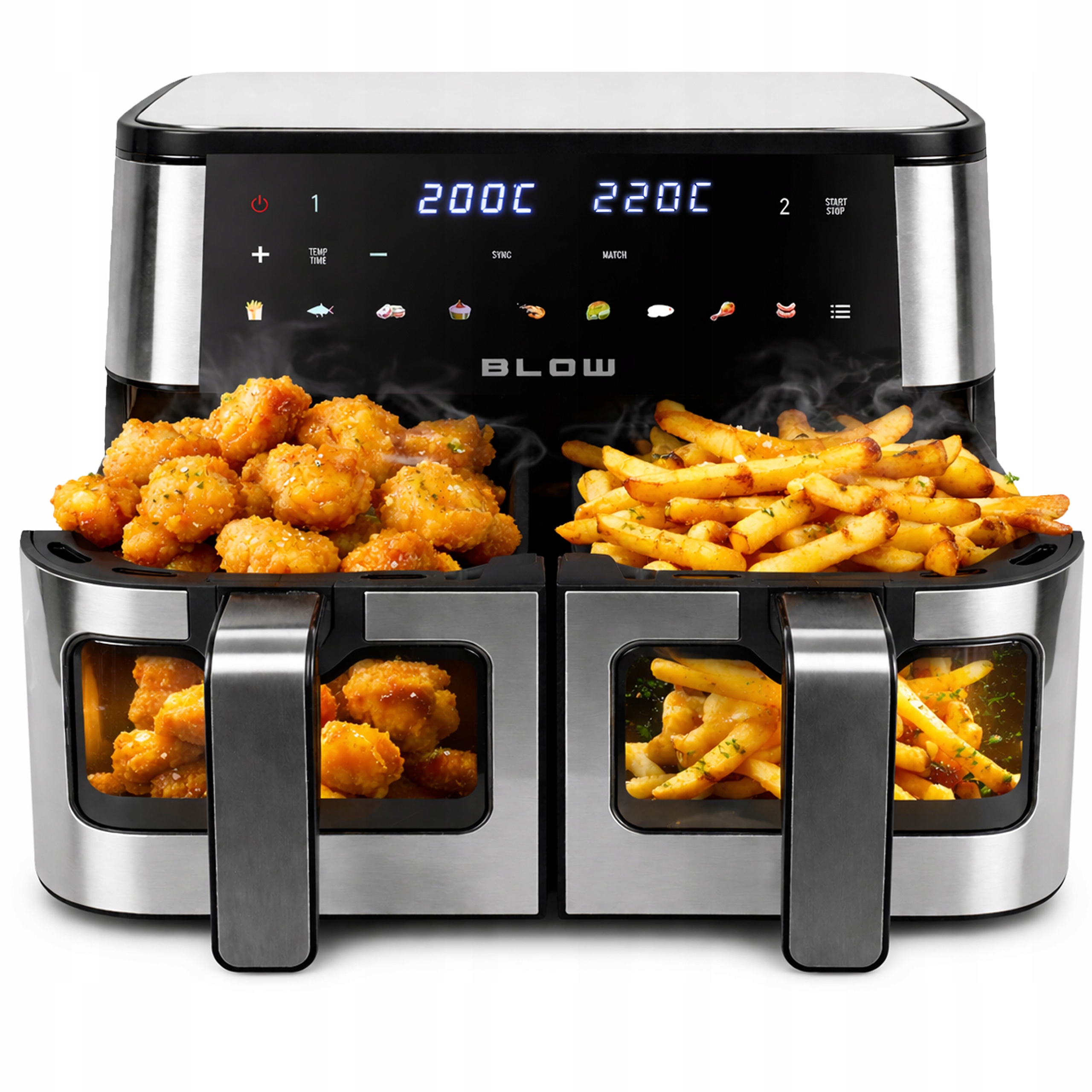 Air Fryer Dwukomorowy Frytkownica Beztłuszczowa Okienko 9L XXL Mocna 2600W