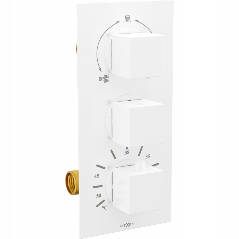 Mexen Cube termostatická vaňovo-sprchová batéria s 3 vývodmi, biela