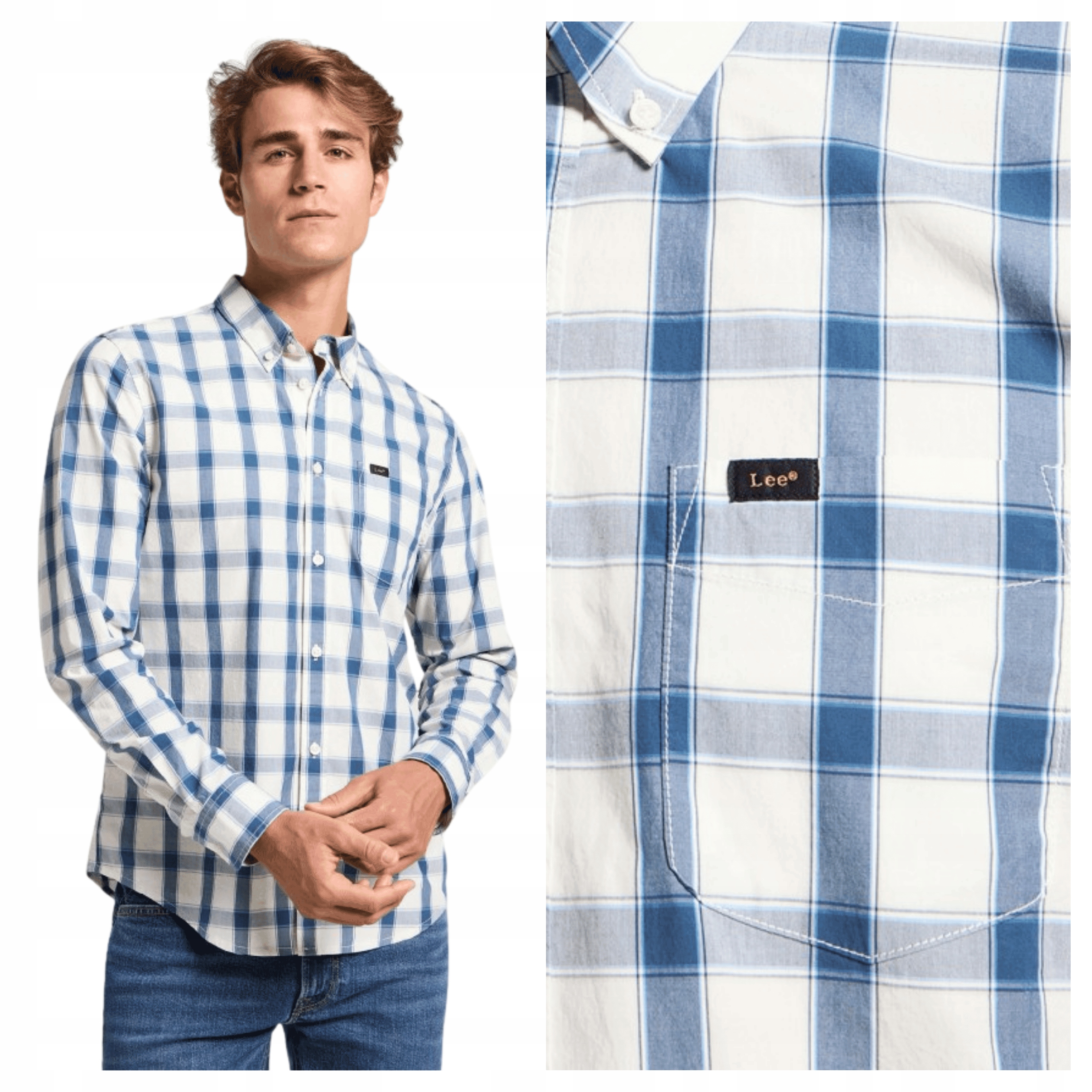 Pánská košile Lee Button Down Orion Tmavě modrá s bavlněnou mřížkou M