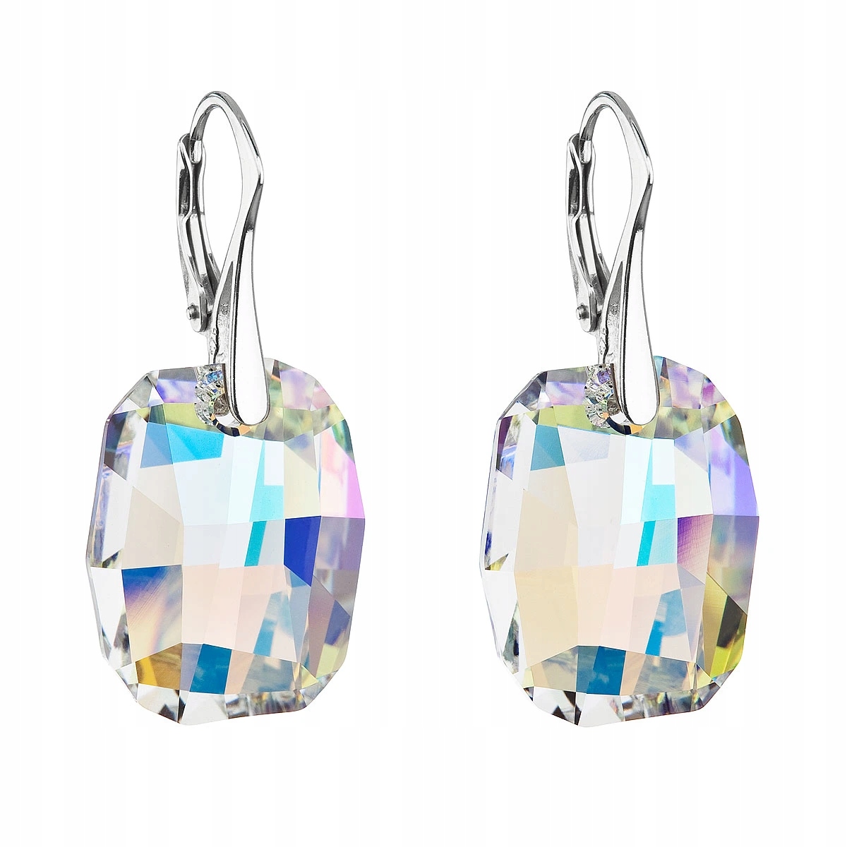 Stříbrné náušnice visací s krystaly Swarovski ab efekt obdélník 31297.2