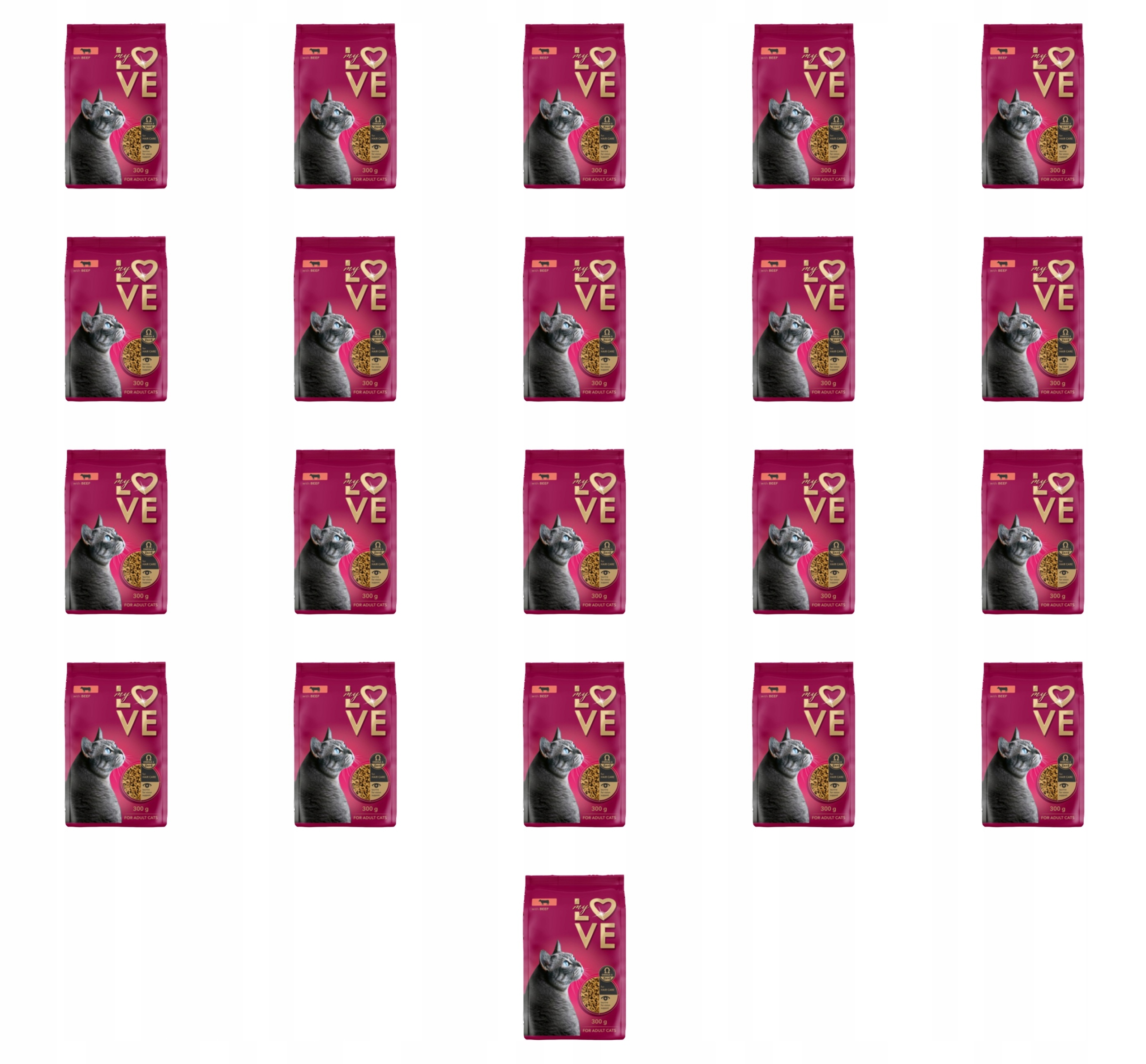 My Love Kompletní suché krmivo pro dospělé kočky s hovězím masem 300 g X21
