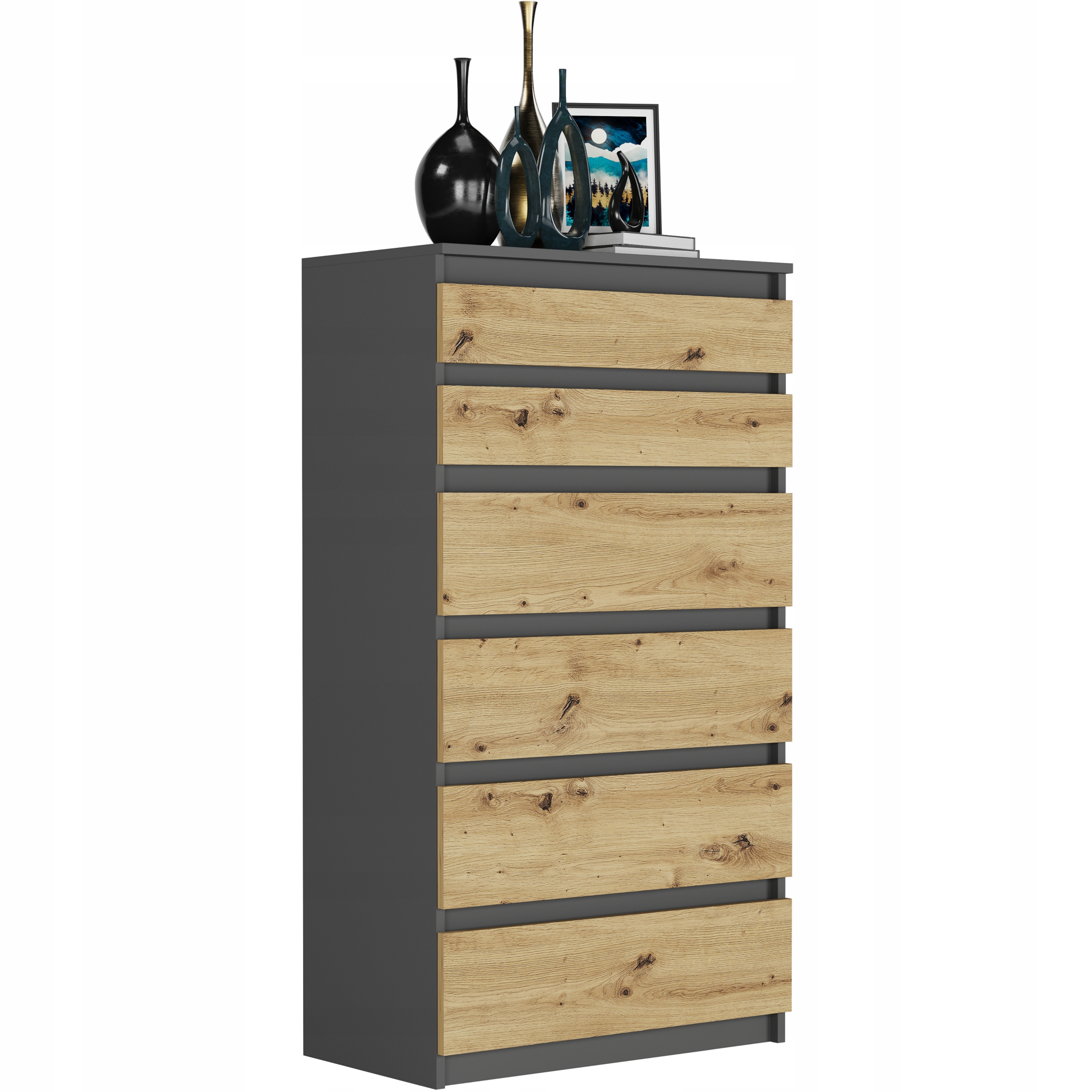NOWOCZESNA KOMODA SZAFKA 6 SZUFLAD PL R-6 ANTRACYT MIX ARTISAN