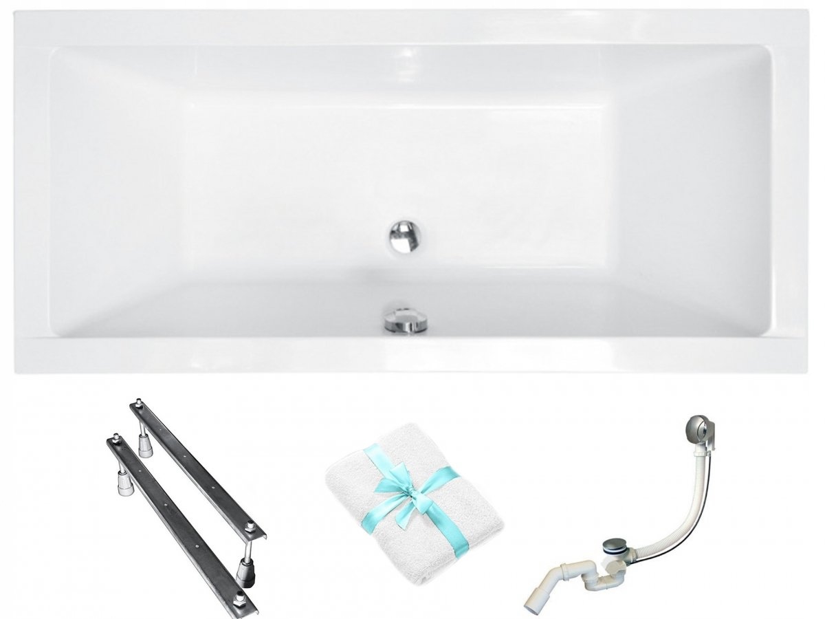 Obdélníková vana Quadro 175x80 Besco bonus sifon chrom nohy ruční