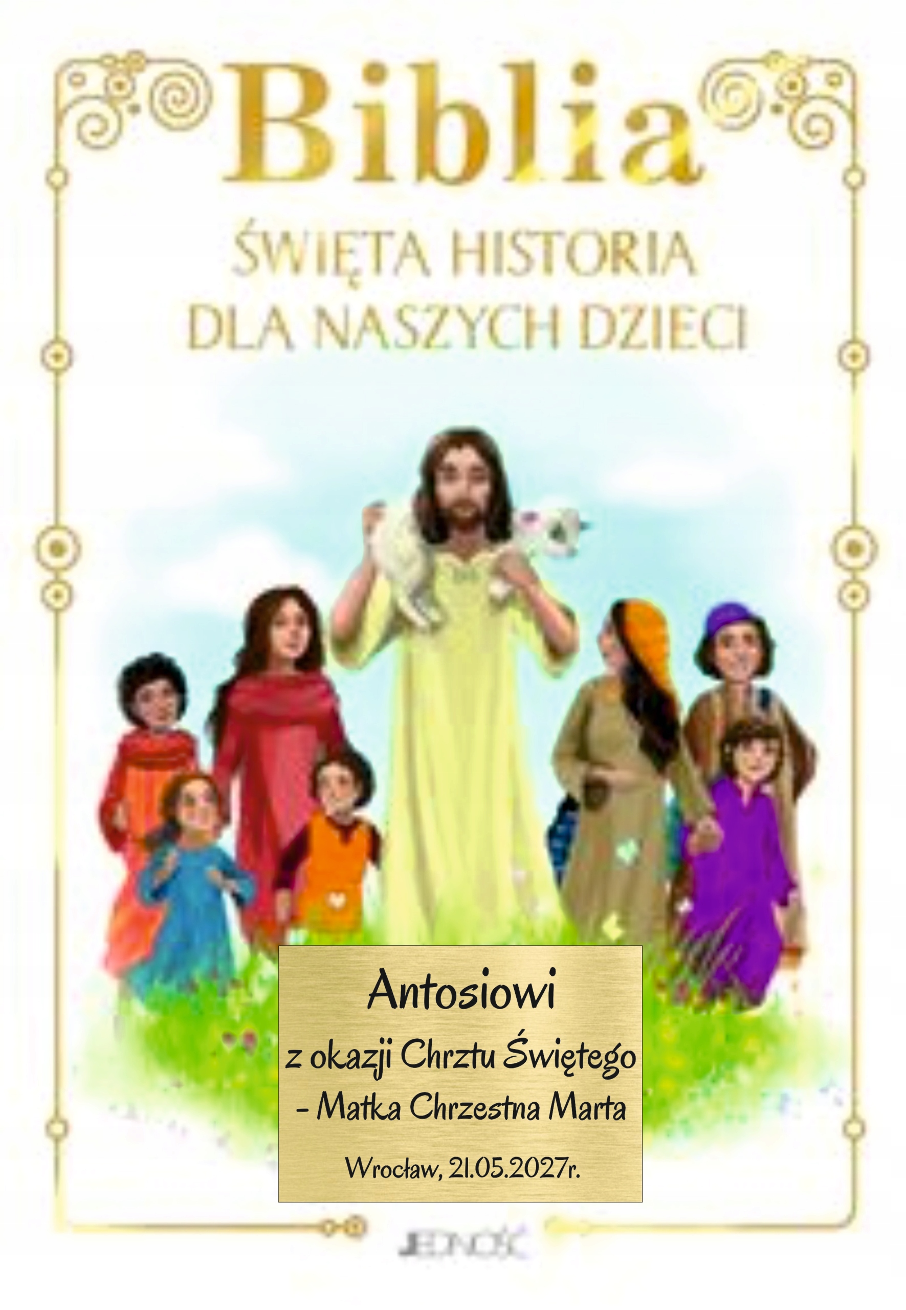 BIBLIA DLA DZIECI PAMIĄTKA CHRZTU KOMUNII GRAWER