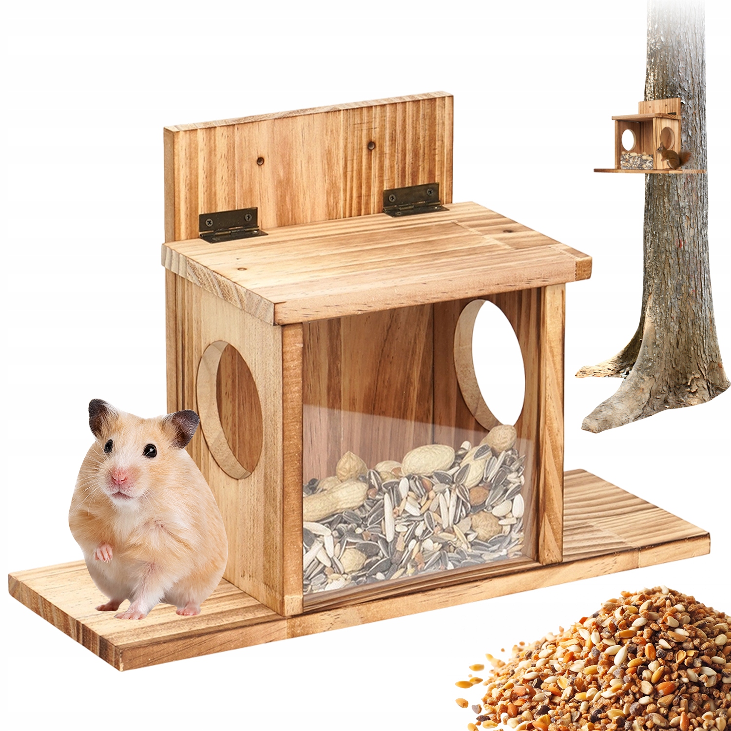 Levně Dřevěné Krmítko Pro Veverky S Průhledným Okénkem, Odolné A Trvanlivé