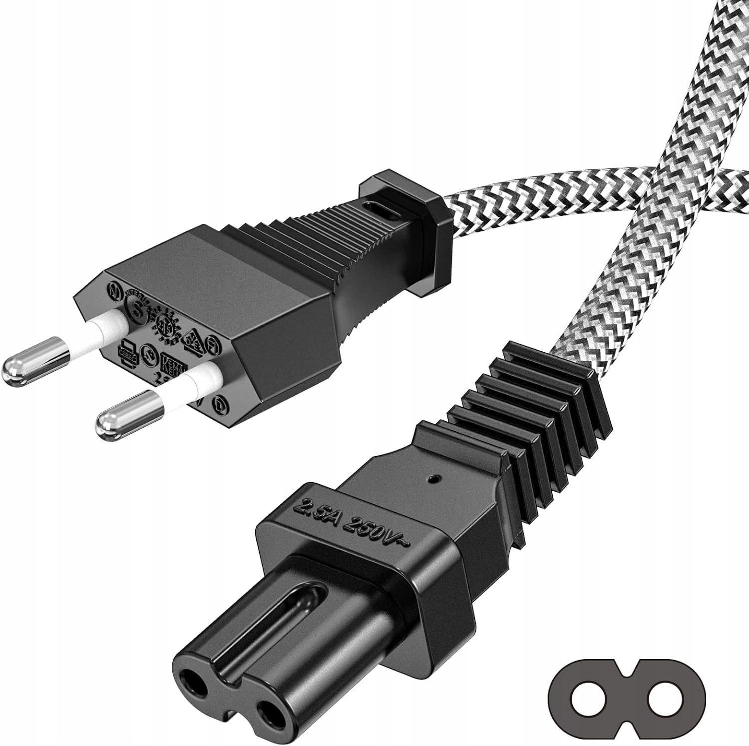 KABEL ZASILAJĄCY 1m EU C7 ÓSEMKA 2-PIN RTV AGD TV