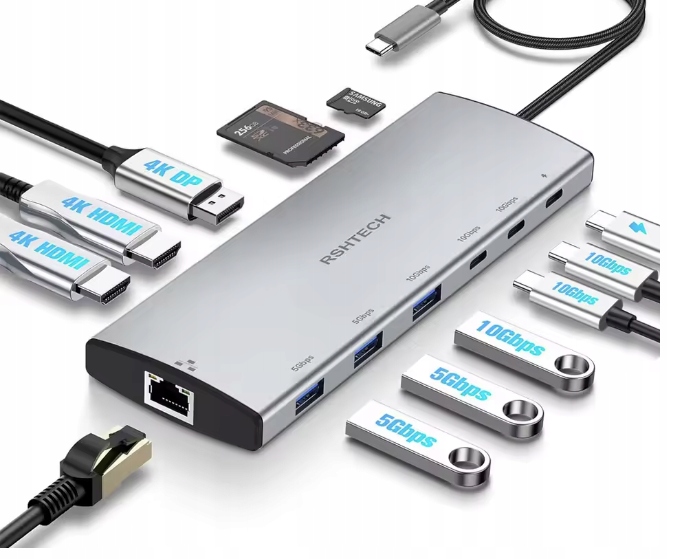 Rshtech Nabíjecí stanice pro MacBook 12 v 1 s 2 konektory Hdmi (8K a 4K)