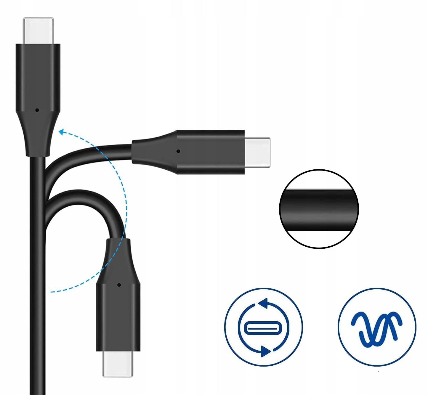 KABEL USB-C 3.1 - USBA QC 4.0 SZYBKIE ŁADOWANIE 10Gbps 20V3A GRUBY TYP-C 1M Złącza USB - USB typ C