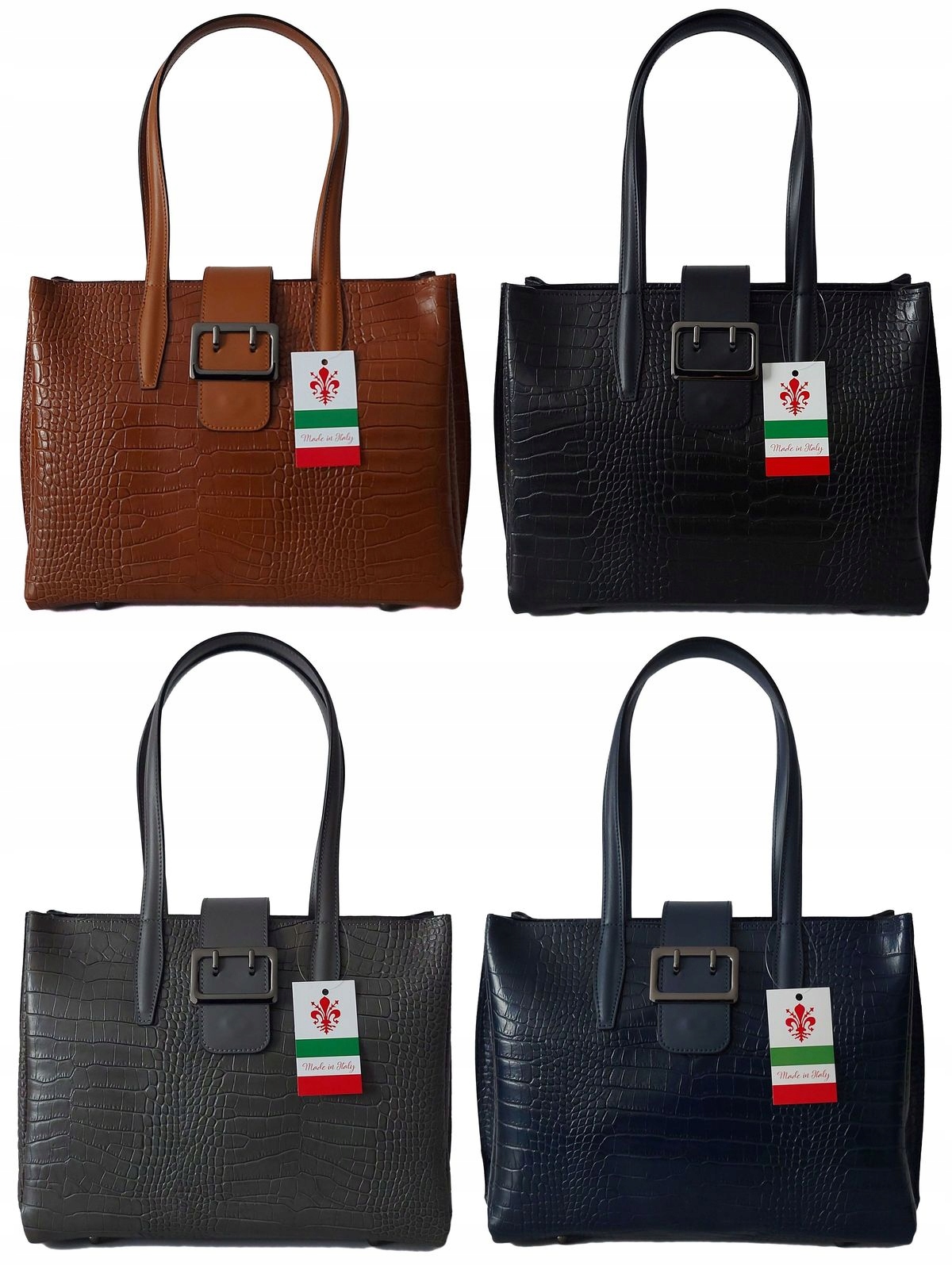 Duża włoska torba A4 skóra shopper kłódka Camel Wzór dominujący bez wzoru