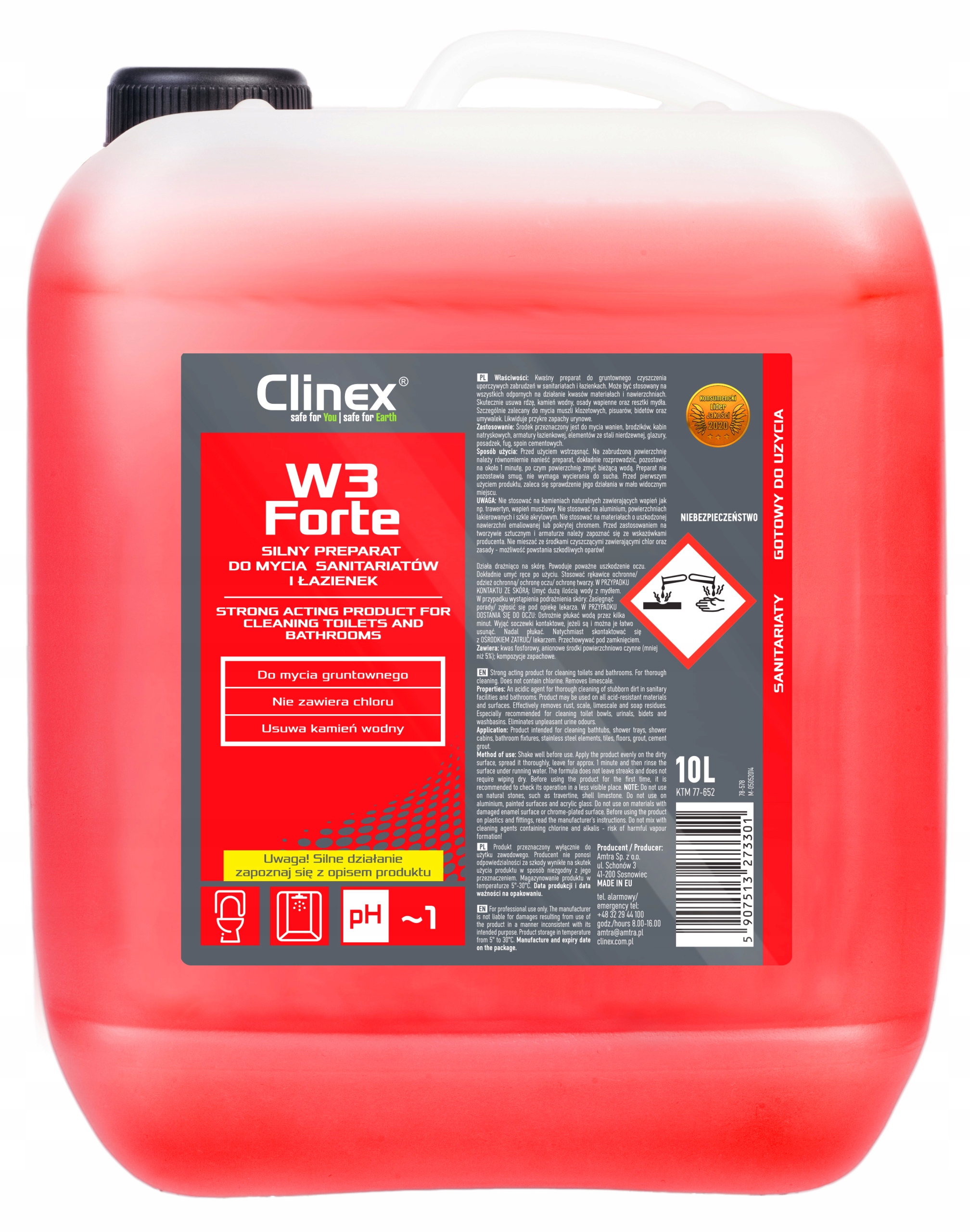 

Clinex W3 Forte Mycie Sanitariów I Łazienek 10L