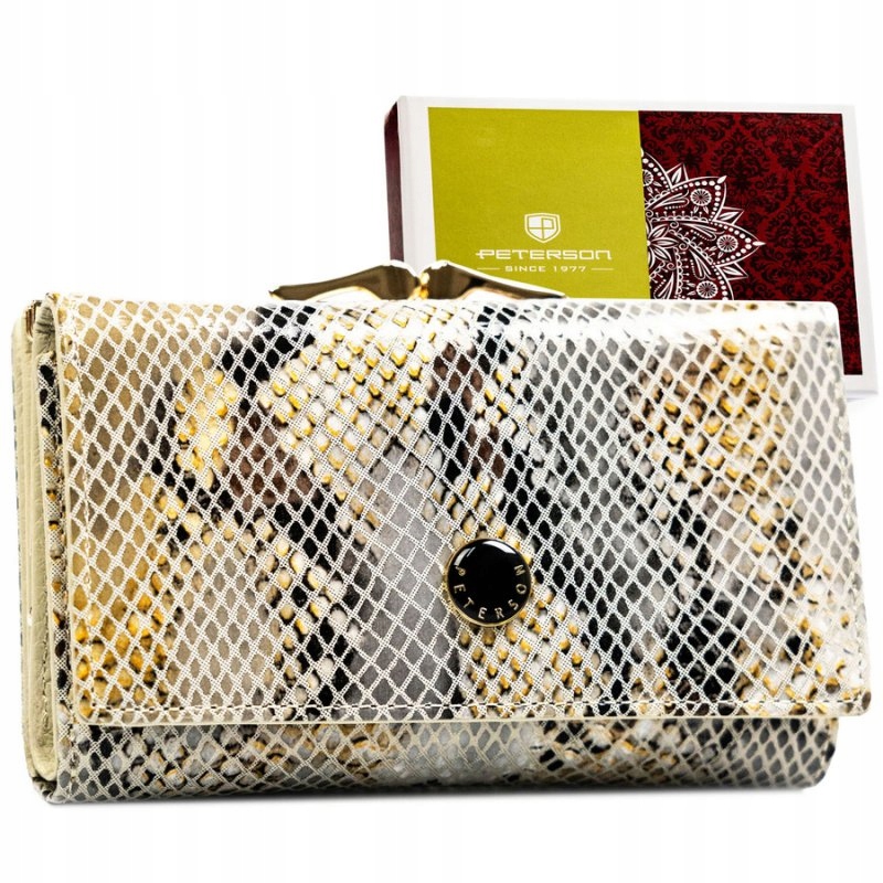 Elegantní středně velká kožená dámská peněženka s Rfid zapínáním na bižuterii Peterson