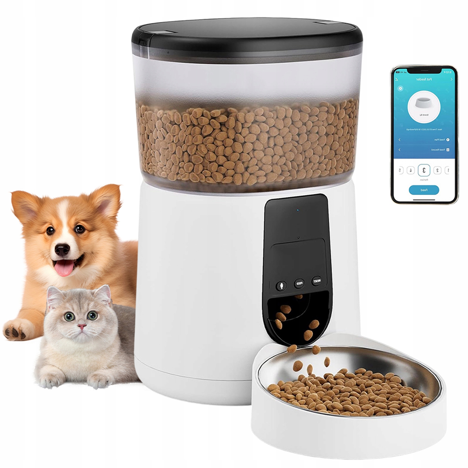 Podavač Dávkovač Krmiva Pro Kočky A Psy 2.4G Wifi App Dálkové Ovládání