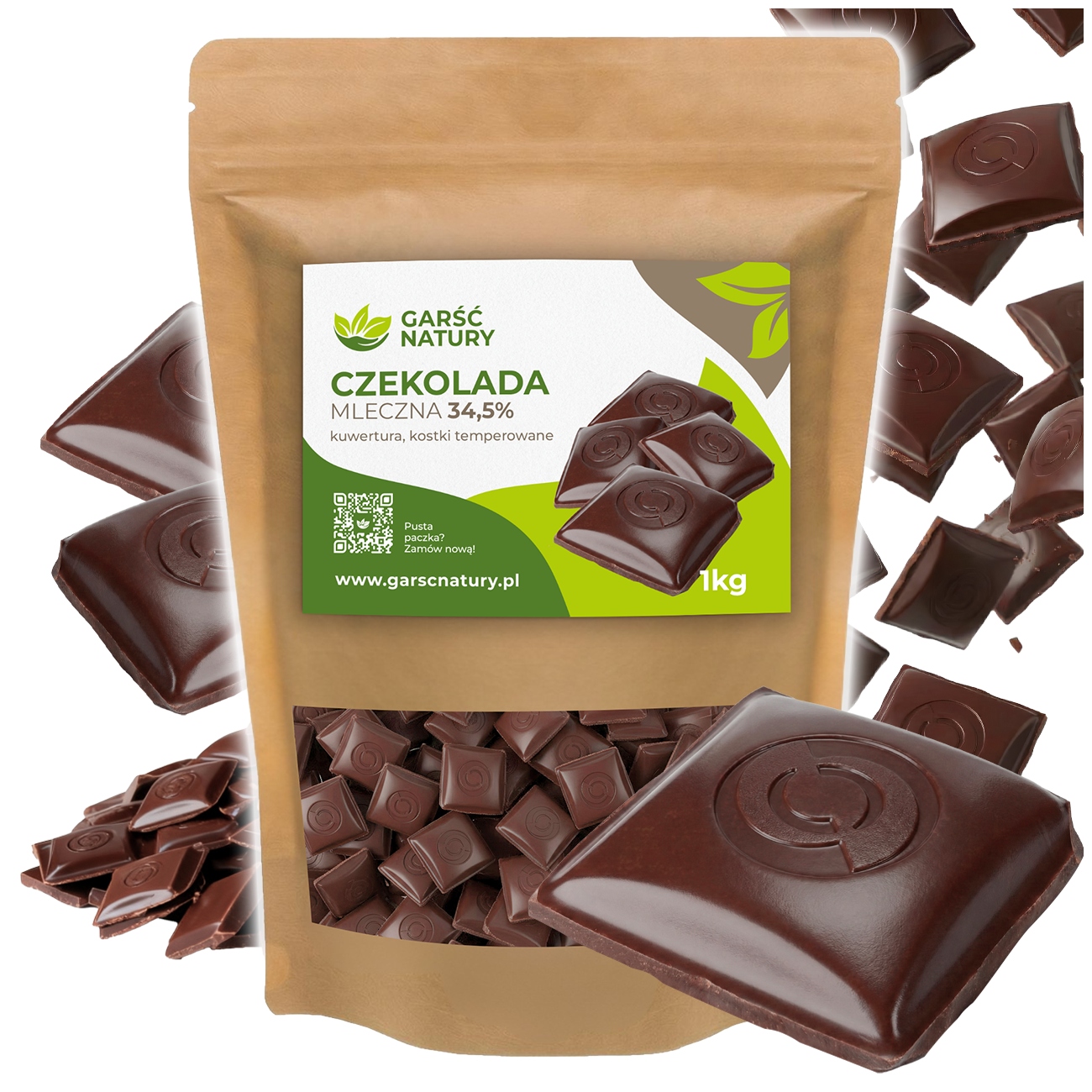 Czekolada Mleczna 1000g Kostki Temperowane Kuwertura 34% 1 kg