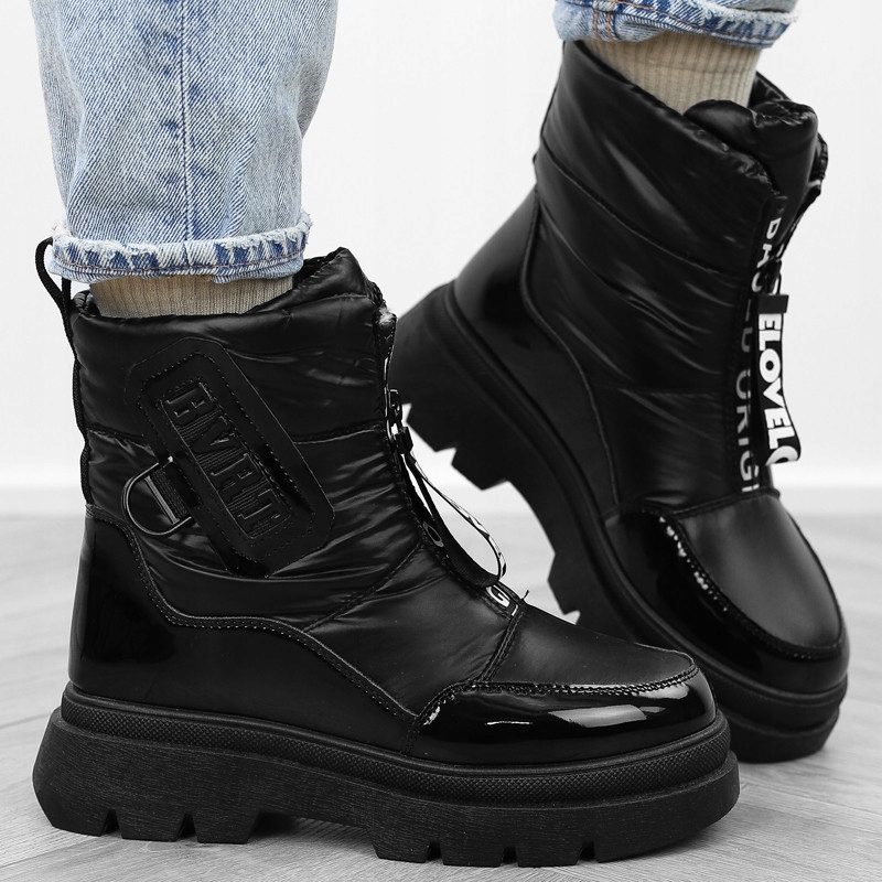 Czarne śniegowce damskie ocieplane lakier napisy YSX108 r.38 Marka bez marki