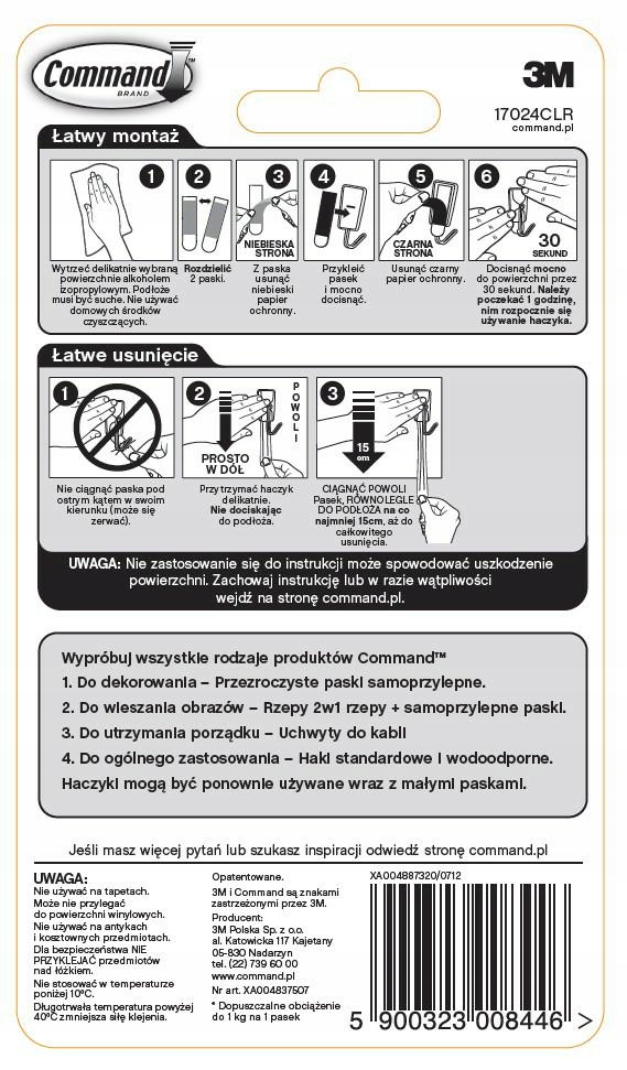COMMAND 3M 9szt. Pasków wymiennych 1.3KG 17021 Marka Command