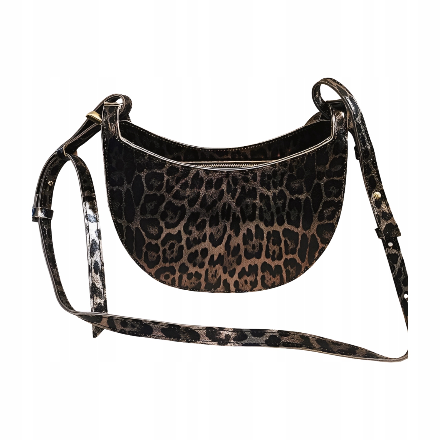 Laura Biaggi kožená kabelka přes rameno tmavě béžová, půlkruhová panterka