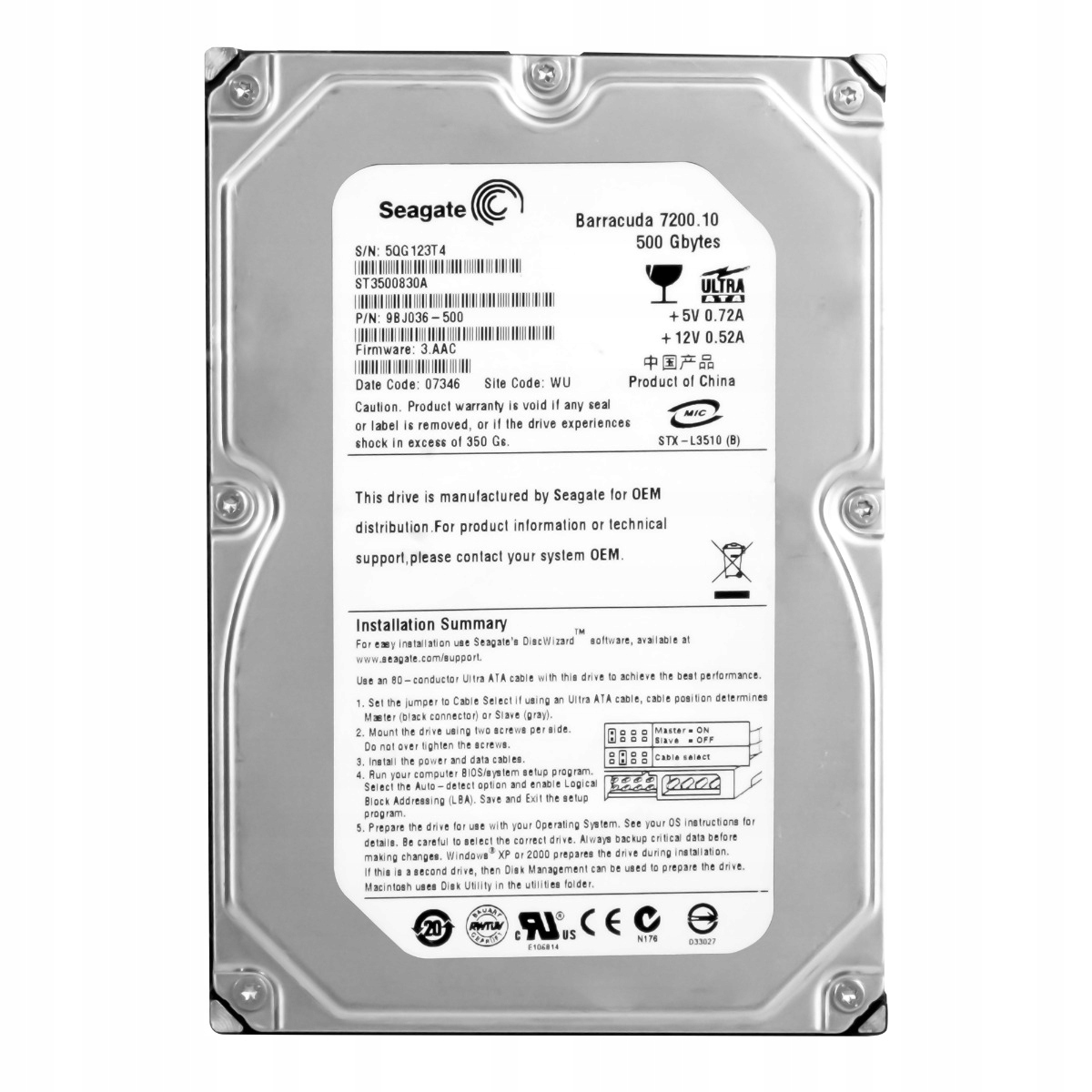 Seagate Barracuda 500GB 7.2K 8MB Ata 3.5'' ST3500830A