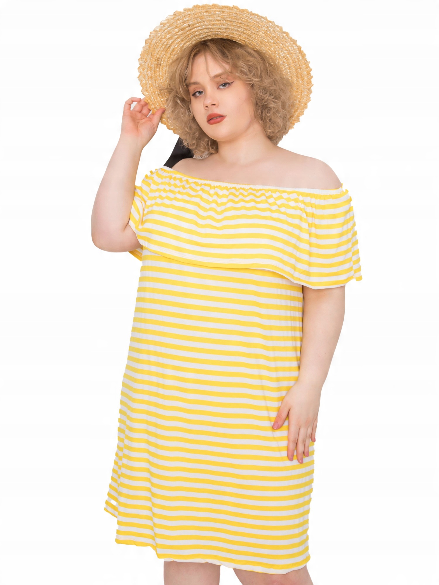 

Wygodna Sukienka Damska w paski Plus Size - 4XL