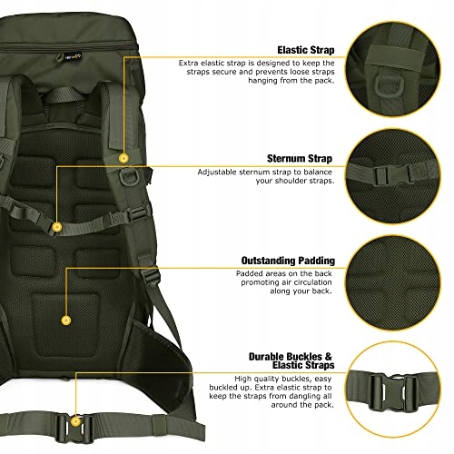 MARDINGTOP Plecak Takticzny 50L z Pokrowcem na Deszcz Trekking Outdoor — miniatura 5