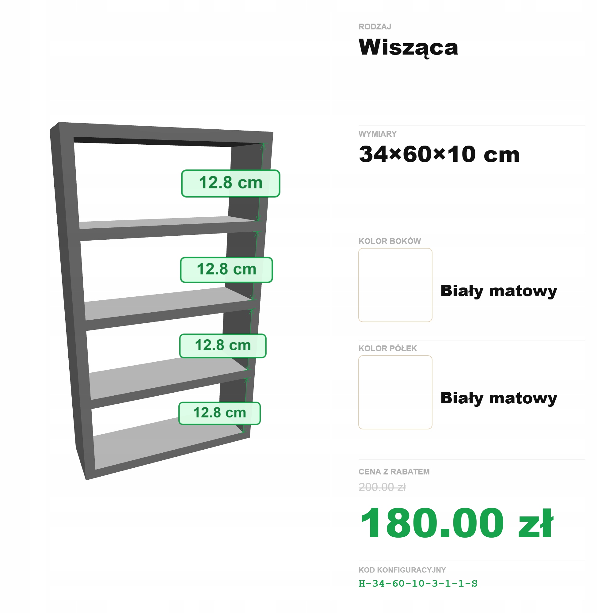 Półka wisząca według własnego projektu 34/60/10 cm biała