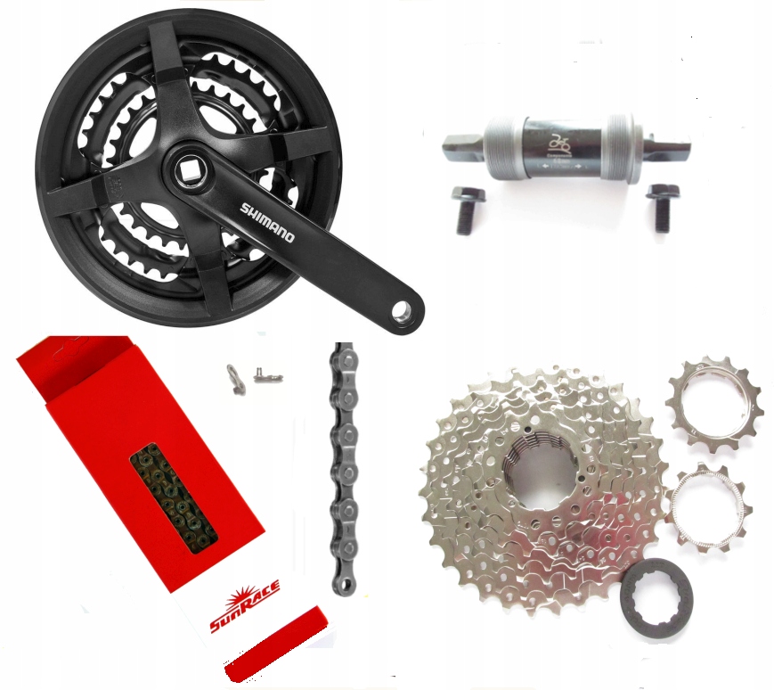 

Napęd 3x8 Korba Shimano 48 +kaseta +łańcuch+suport
