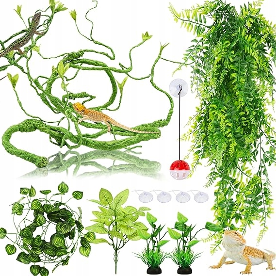Levně Umělé Závěsné Rostliny Pružné Listy Džungle Terárium Plazů