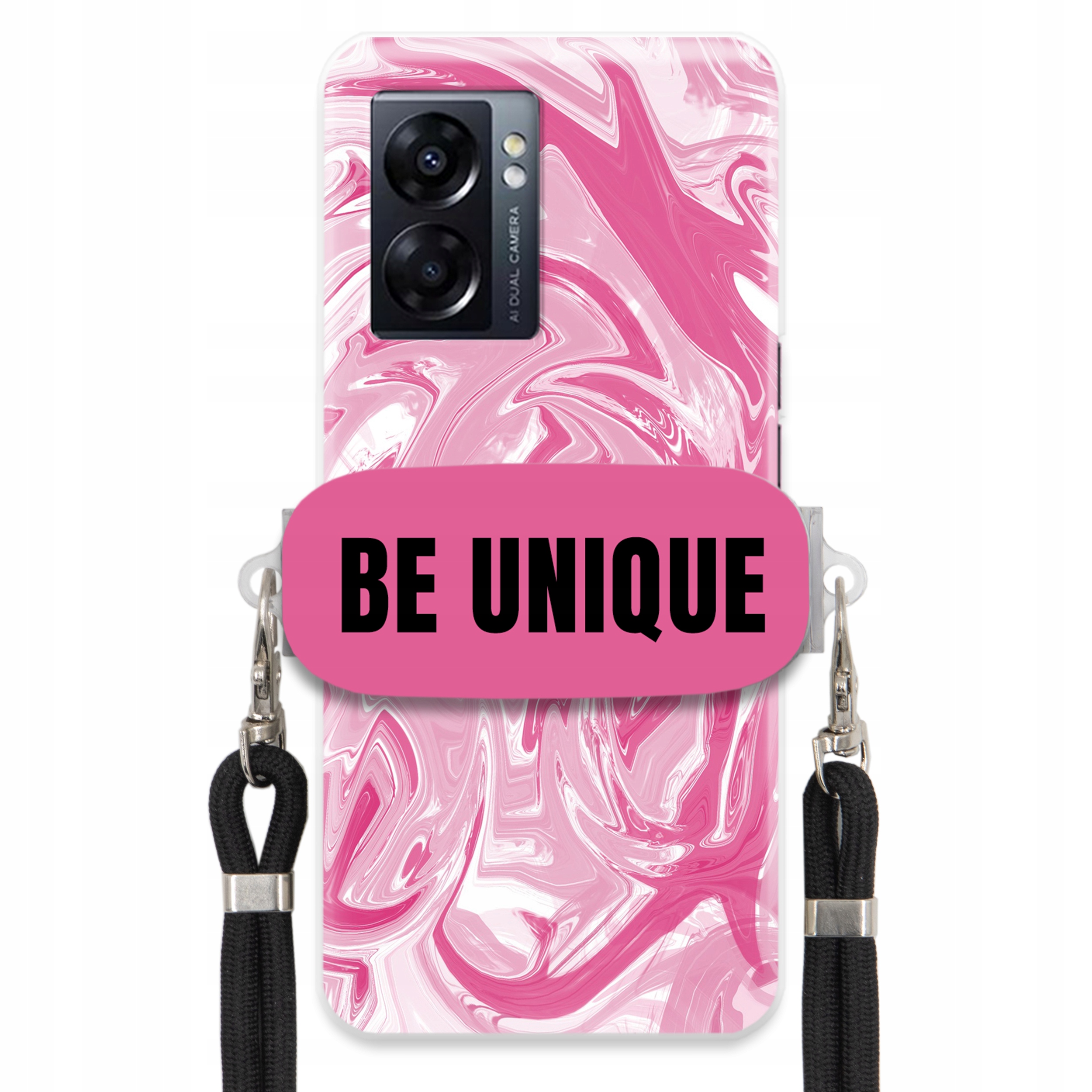 Puzdro pre Oppo A57 4G držiak šnúrka Čierna Ružová Mramor Be Unique