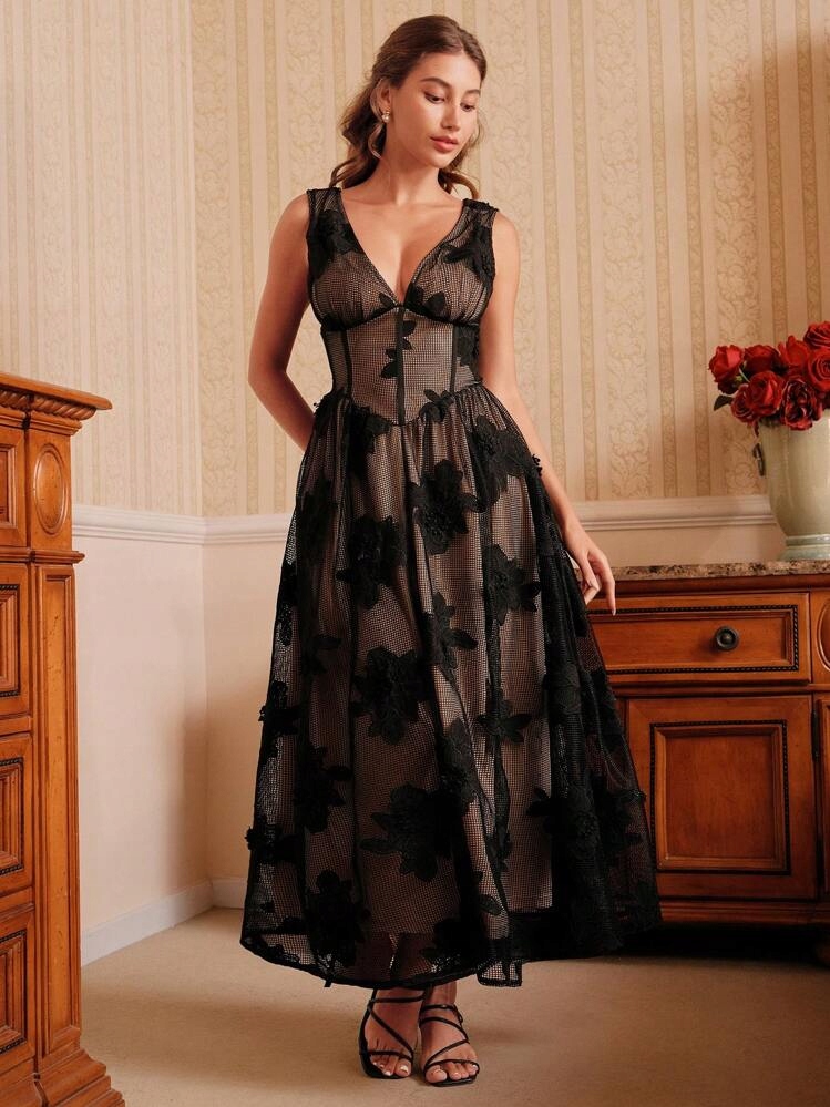 Savoree Černá Ažurová Šaty S Vzorem (xs)