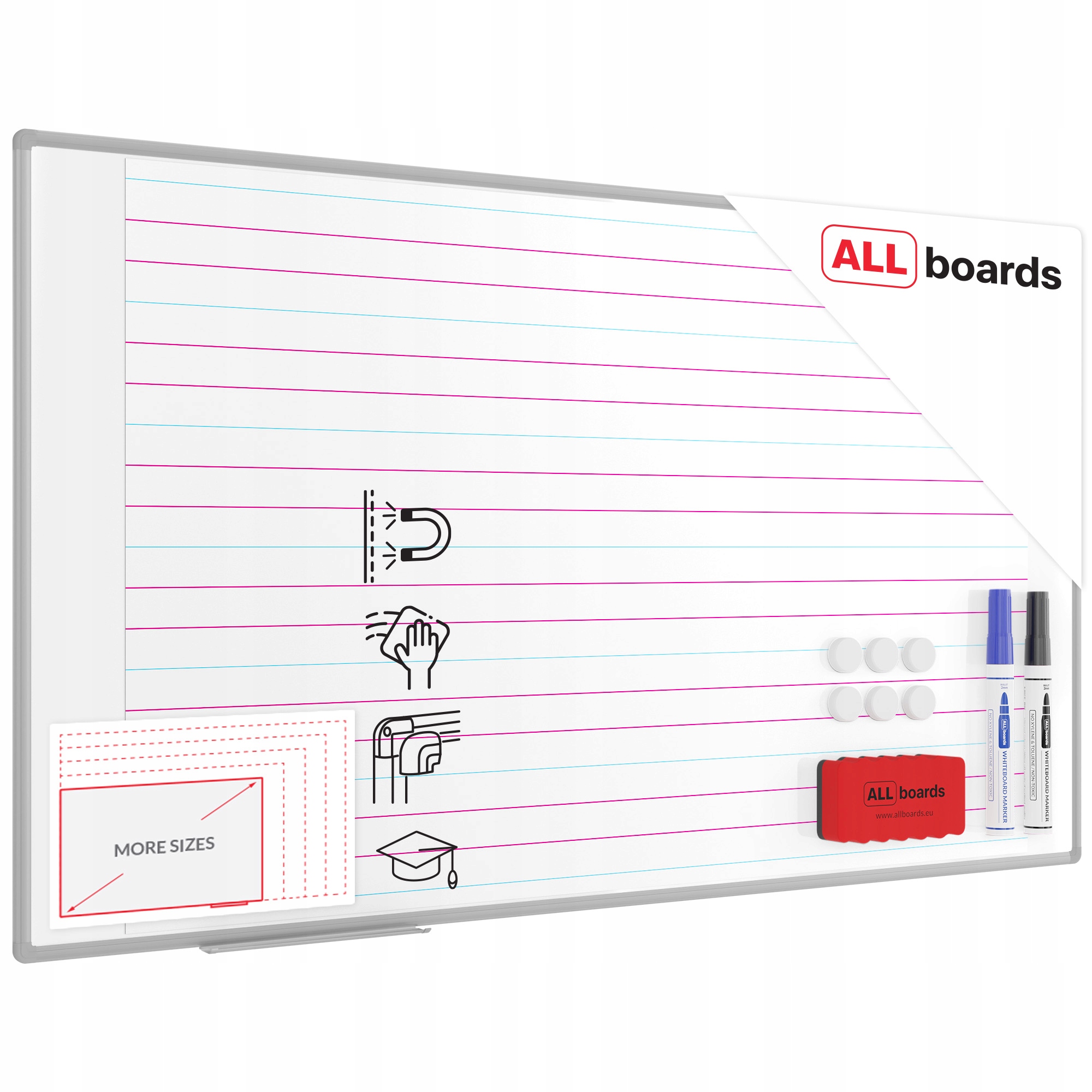 Tablica suchościeralna magnetyczna do nauki pisania 170x100