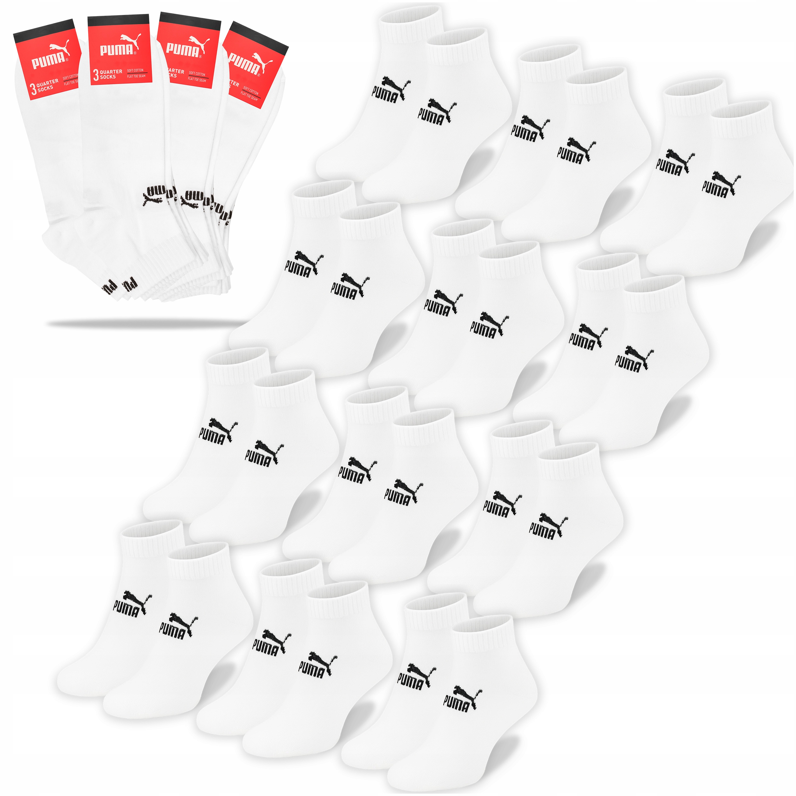 Puma Pánské Ponožky 3/4 Bílé Bavlna 12 párů Velikost 39/42