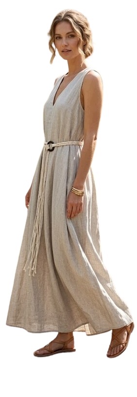 Elegantní lněné maxi Šaty v boho stylu pásek Lumina Italia 289–150 zł