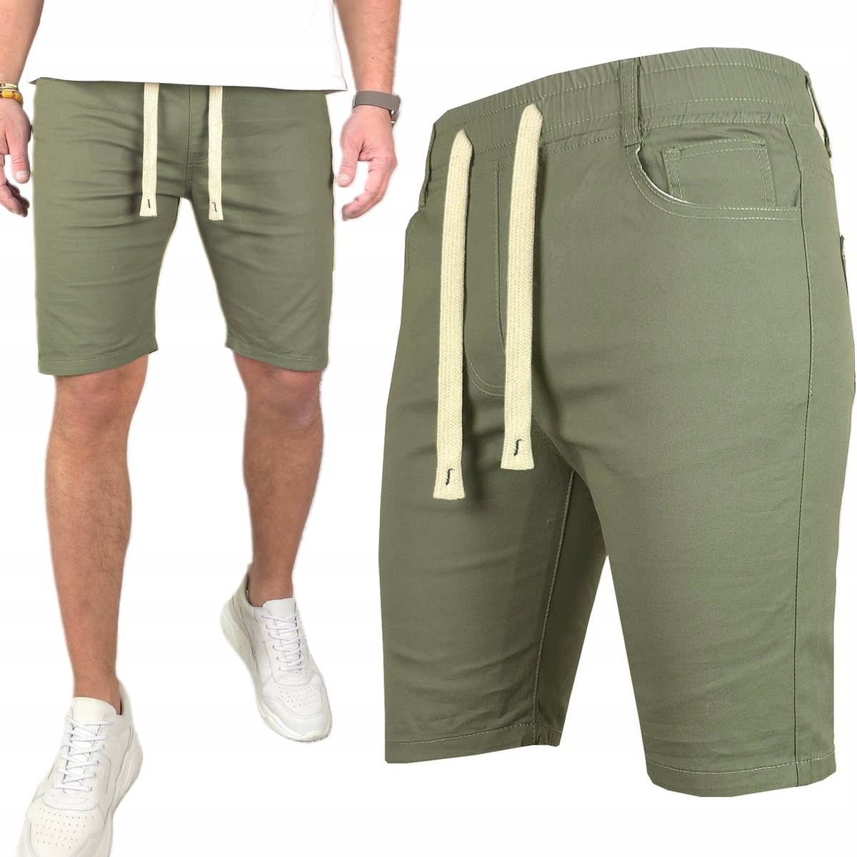 Krátké Kraťasy pánské kalhoty Olive Klasické Elegantní Pas na gumu XXL
