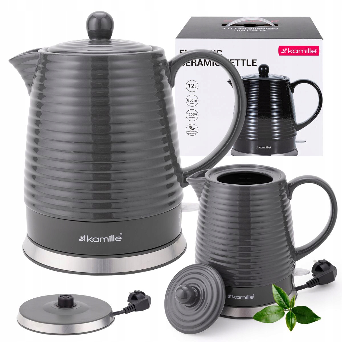 Czajnik Elektryczny Bezprzewodowy ceramiczny 1200W 1,2L grafitowy