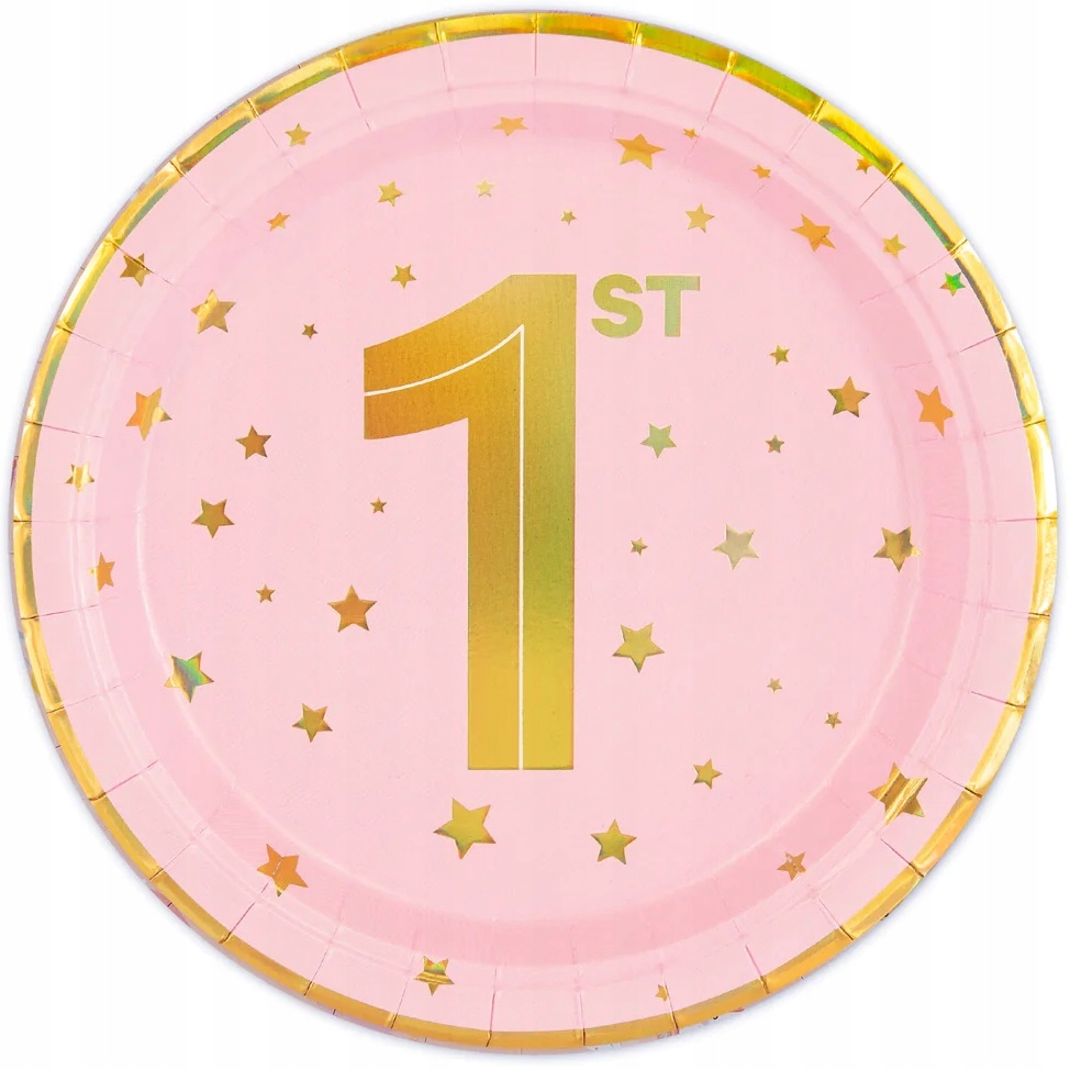 ZESTAW KUBKI TALERZYKI RÓŻOWE W ZŁOTE GWIAZDKI ROCZEK DZIEWCZYNKA 12szt EAN (GTIN) 5906329917034